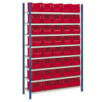 Pack rayonnage - bleu 40 bacs 8 tablettes 1240 x 400 x 2000 mm