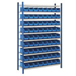 Pack rayonnage - bleu 72 bacs 10 tablettes 1240 x 400 x 2000 mm