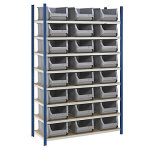 Pack rayonnage - gris 24 bacs 8 tablettes 1240 x 500 x 2000 mm