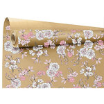 Papier cadeau fantaisie brun impression fleurs laize 0, 69 m longueur 50 m