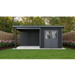 Abri de jardin wpc, coextrud�, anthracite, toit plat, avec annexe et paroi arri�re, 560 x 330 cm, 2, ...