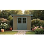 Abri de jardin wpc, coextrud�, brun, toit plat, 320 x 320 cm, 2, 32 m de haut, surface au sol 7, 84 m� ...