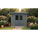 Abri de jardin wpc, coextrud�, granit, toit plat, 320 x 320 cm, 2, 32 m de haut, surface au sol 7, 84 ...