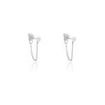 Boucles d'oreilles pendantes argent blanc leent perles de culture