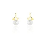 Boucles d'oreilles pendantes campanule or jaune perle de culture