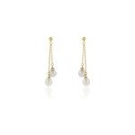 Boucles d'oreilles pendantes carrine 2 fils or jaune perle de culture
