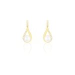 Boucles d'oreilles pendantes helin or jaune perle de culture et oxyde