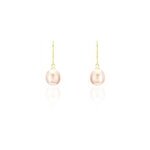 Boucles d'oreilles pendantes rose or jaune perle de culture