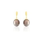 Boucles d'oreilles pendantes semi - baroque or jaune perle de tahiti