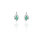Boucles d'oreilles puces angelika or blanc emeraude et diamant