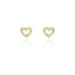 Boucles d'oreilles puces coeur ajoure or jaune oxyde de zirconium