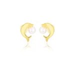 Boucles d'oreilles puces eleanor dauphin or jaune perle de culture