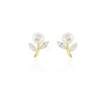 Boucles d'oreilles puces frigga or jaune perle de culture et oxyde
