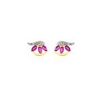 Boucles d'oreilles puces petale or bicolore rubis et diamant