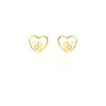 Boucles d'oreilles puces terentille coeur or jaune oxyde de zirconium