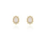Boucles d'oreilles puces vintage love plaqu or jaune pierre de lune
